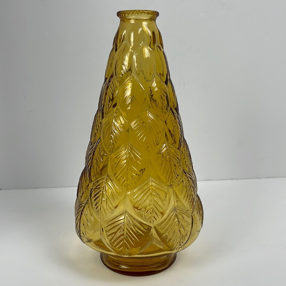 Vtg Amber Wheaton Glass Bottle Bud Vase 9.5x5 Leaves cottage decor coastal decor